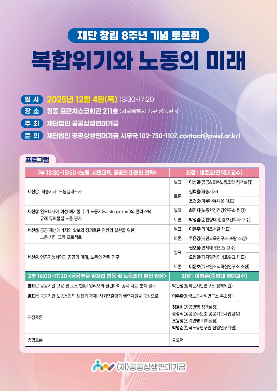 ‘복합위기와 노동의 미래’ 토론회(12.4)